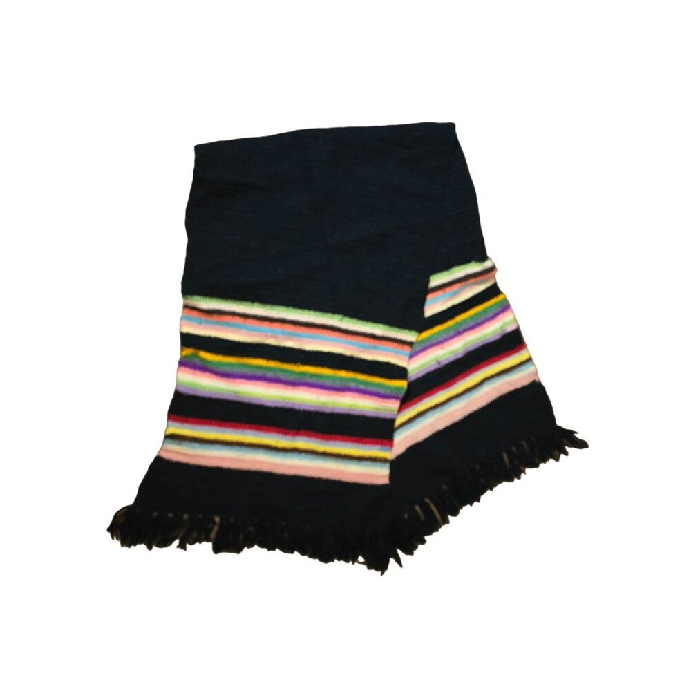 Handwoven Multicolor Striped Crochet Scarf With Fringe Retro 70s